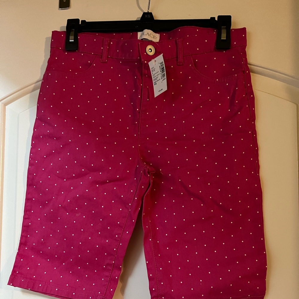 Children’s Place  Girls Shorts New fushia with white polka dots.